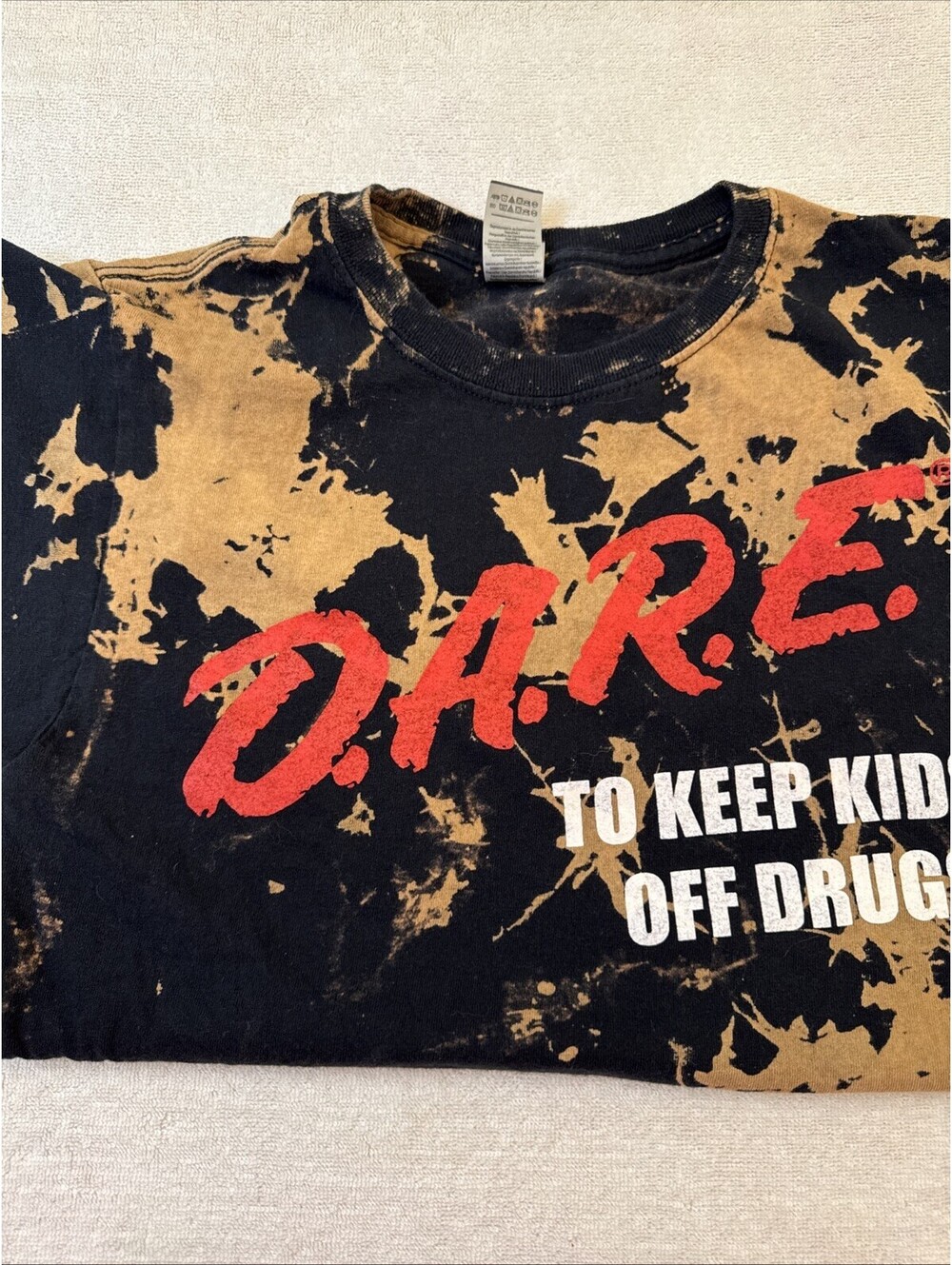 DARE Keep Kids Off Drugs T Shirt Y2K Medium Black Bleach Dyed